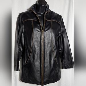 Women's Black Soft Leather w/brown piping Coldwater‎ Creek Jacket | size PXS